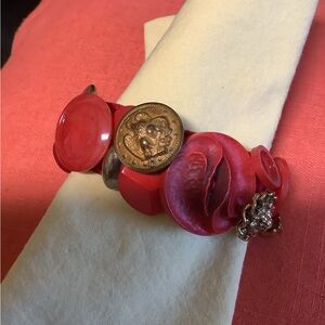 Vintage Red and Gold Handmade Button Bracelet